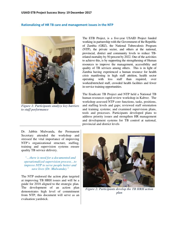 USAID ETB Project Success Story: Rationalizing of HR TB care and management issues in the NTP