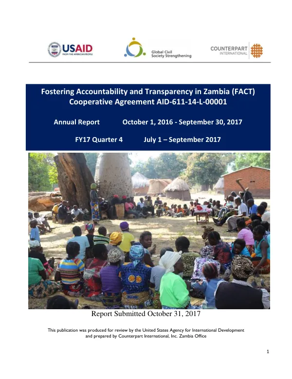 Annual Report: Fostering Accountability and Transparency in Zambia (FACT) Cooperative Agreement AID-611-14-L-00001