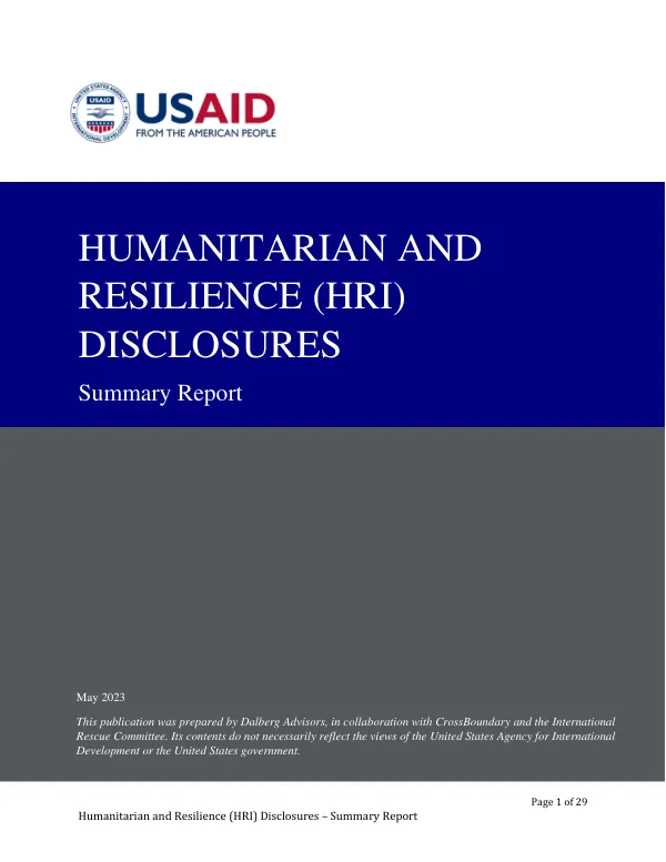 Humanitarian and Resilience (HRI) Disclosures – Summary Report