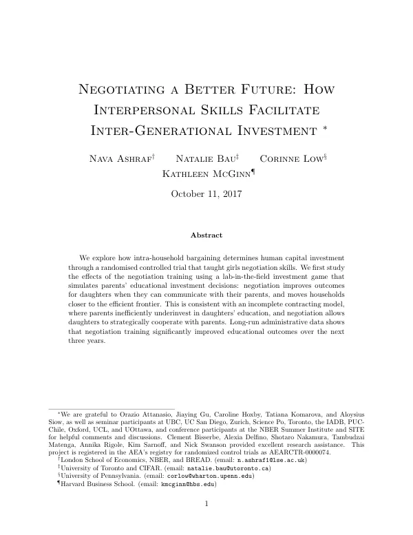Negotiating a Better Future: How Interpersonal Skills Facilitate Inter-Generational Investment