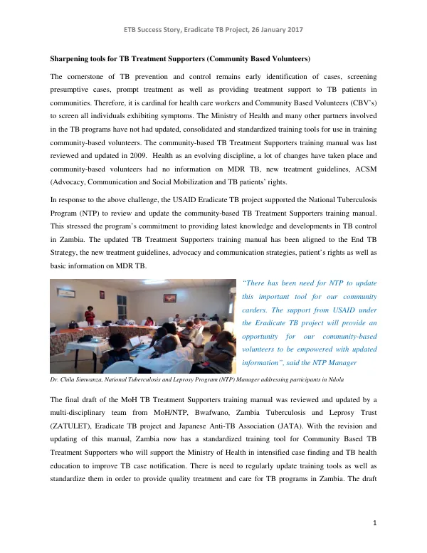 ETB Success Story, Eradicate TB Project