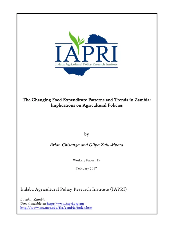The Changing Food Expenditure Patterns and Trends in Zambia: Implications on Agricultural Policies