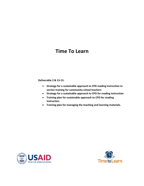 Time To Learn: Strategy for a Sustainable Approach to CPD Reading Instruction in-Service Training for Community School Teachers