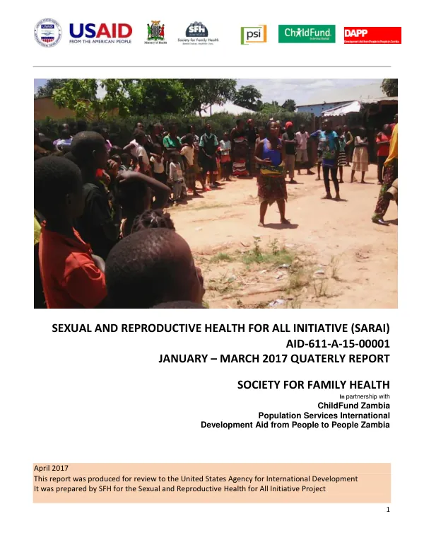 Sexual and Reproductive Health for All Initiative (SARAI) Quarterly Report January – March 2017