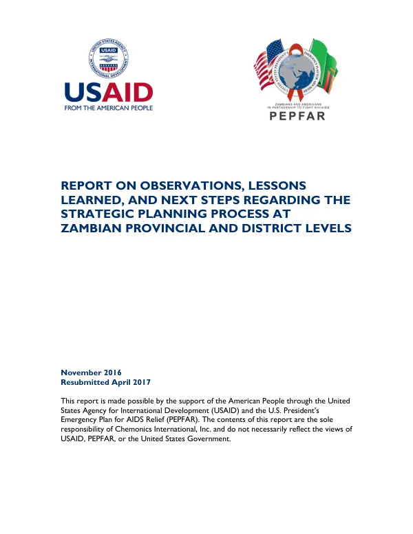 Report of Observations, Lessons Learned, and Next Steps Regarding the Strategic Planning Process at Provincial and District Levels