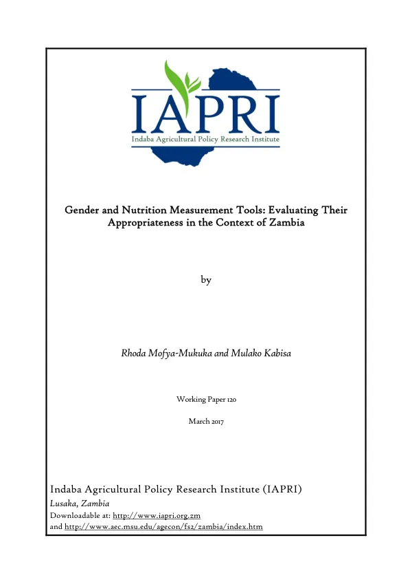 Gender and Nutrition Measurement Tools: Evaluating Their Appropriateness in the Context of Zambia
