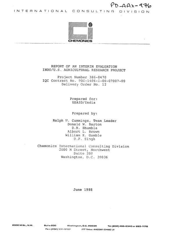 Report of an interim evaluation : INDO/US agricultural research project