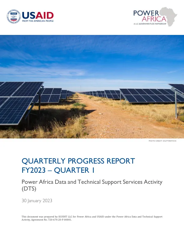 Quarterly Progress Report FY2023 – QUARTER 1 Power Africa Data and Technical Support Services Activity