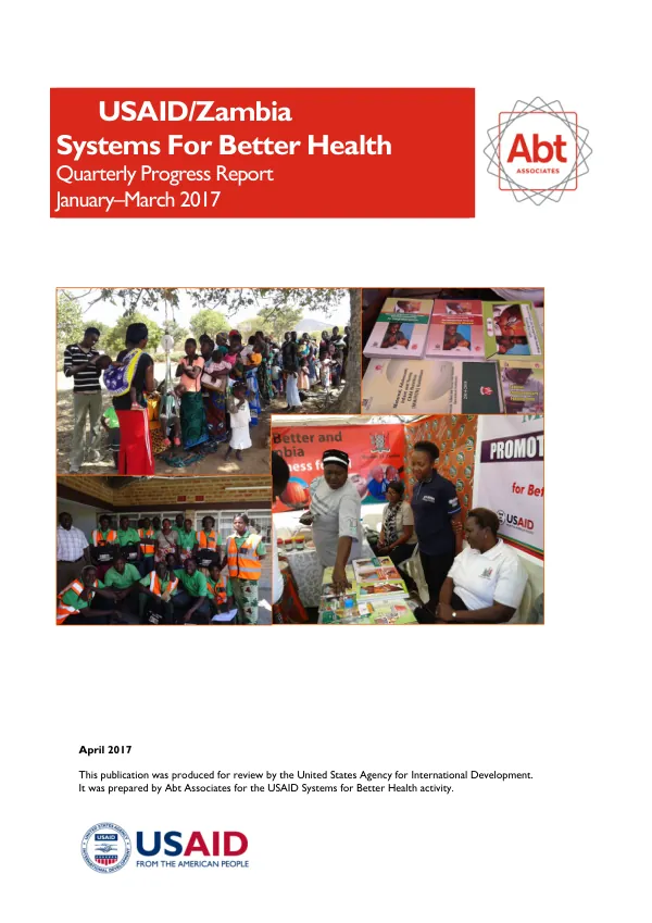 Quarterly Progress Report: January–March 2017 for the USAID Systems for Better Health activity in Zambia