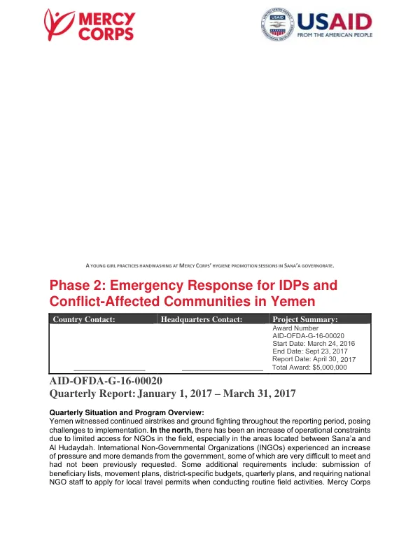 Yemen Quarterly Report January-March 2017