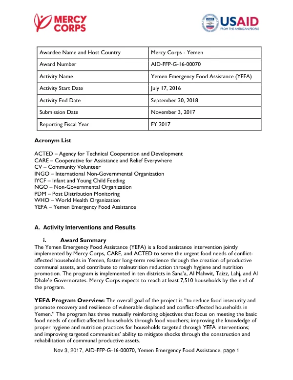 Yemen Emergency Food Assistance Final Report FY 2017