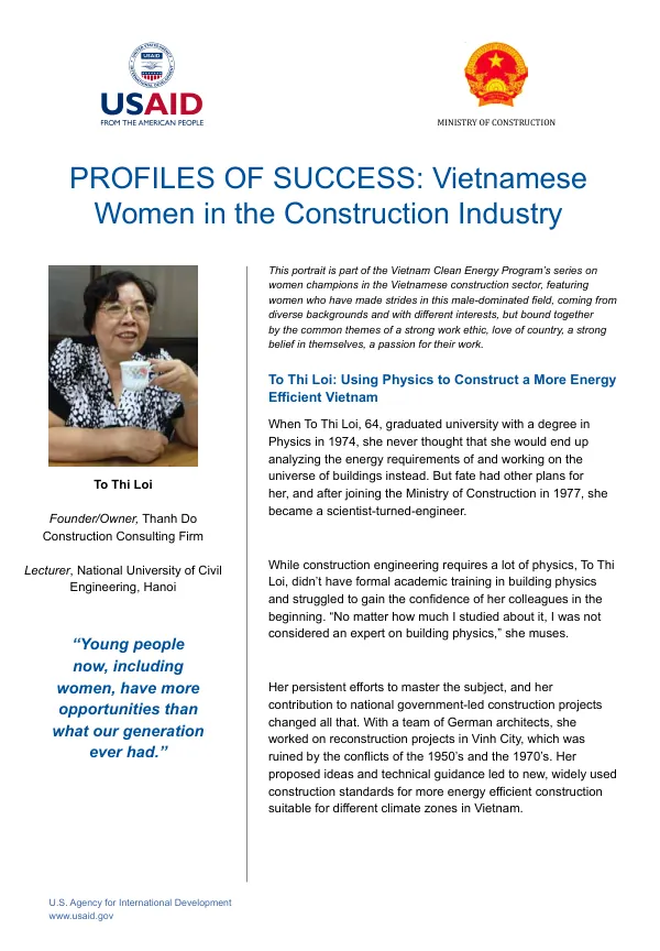 Profiles of Vietnamese Women in the Construction Industry