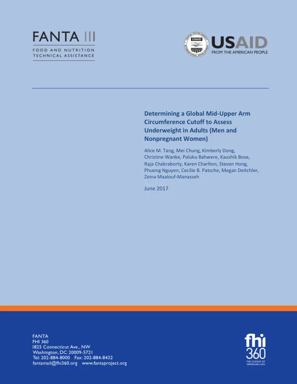 Determining a Global Mid-Upper Arm Circumference Cutoff to Assess Underweight in Adults (Men and Nonpregnant Women)