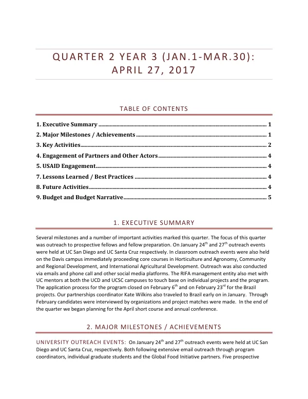 Quarterly Report Categories