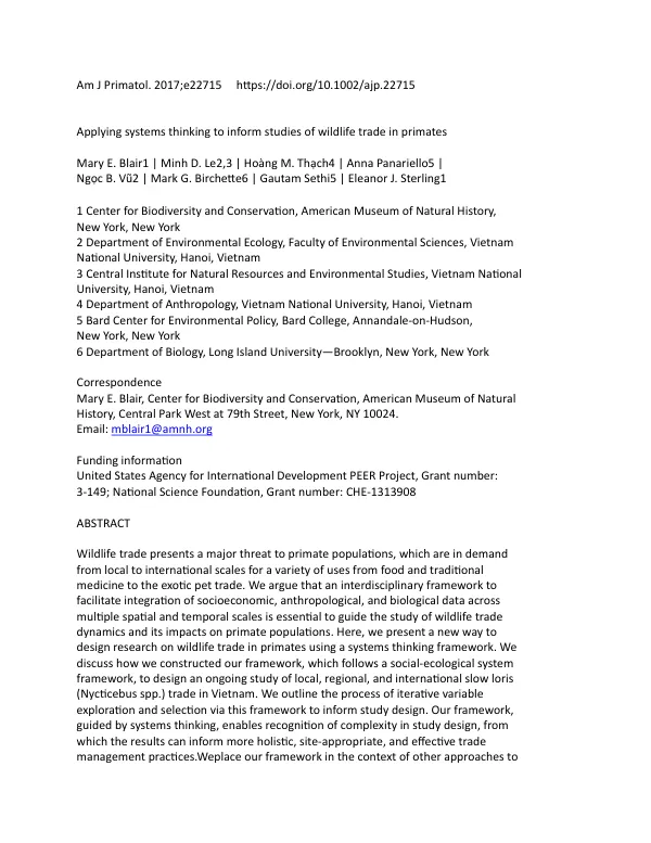 Applying systems thinking to inform studies of wildlife trade in primates