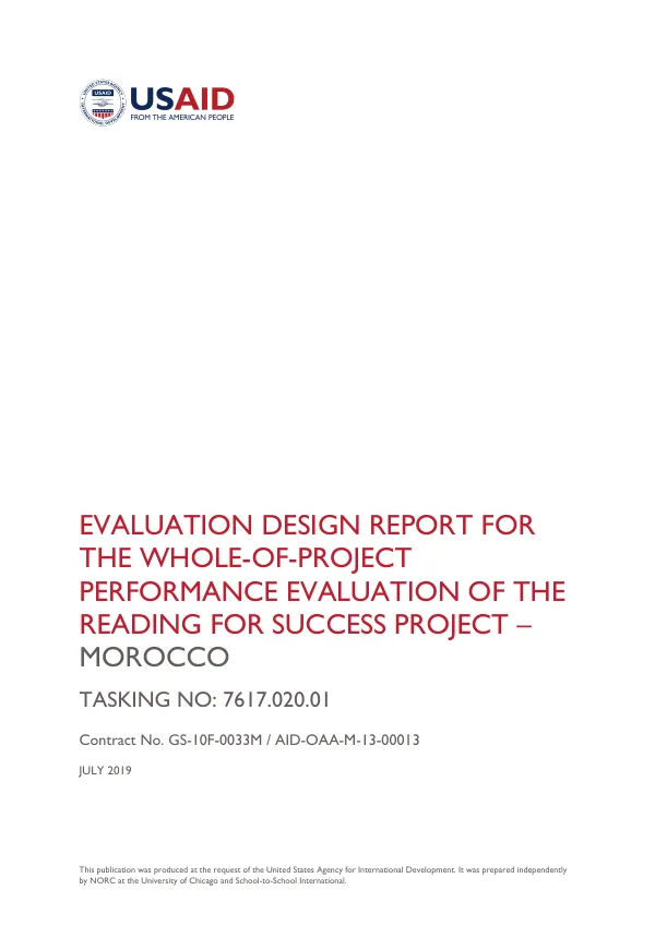 Evaluation Design Report for the Whole-Of-Project Performance Evaluation of the Reading For Success Project – Morocco