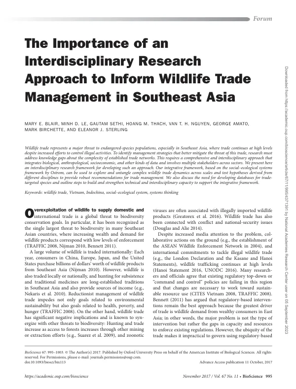 The Importance of an Interdisciplinary Research Approach to Inform Wildlife Trade Management in Southeast Asia