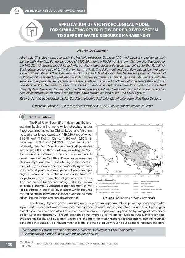 Application of VIC Hydrological Model for Simulating River Flow of Red River System to Support Water Resource Management