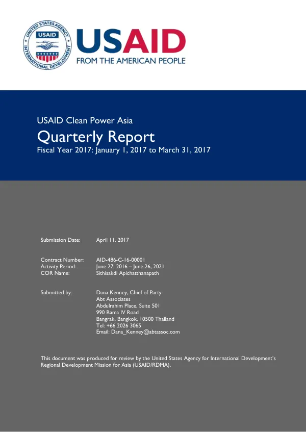 USAID Clean Power Asia Quarterly Report Fiscal Year 2017: January 1, 2017 to March 31, 2017