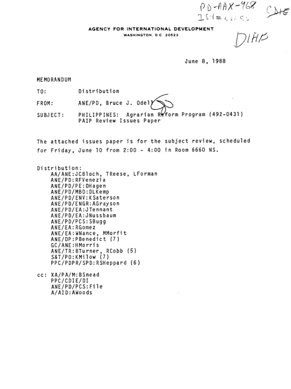 Philippines agrarian reform program : issues paper for ANPAC meeting Friday, June 10, 1988