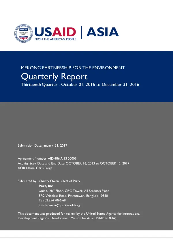 Thirteenth Quarterly Report: Mekong Partnership for the Environment
