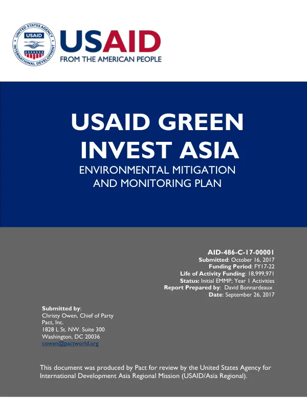 USAID Green Invest Asia Environmental Mitigation and Monitoring Plan