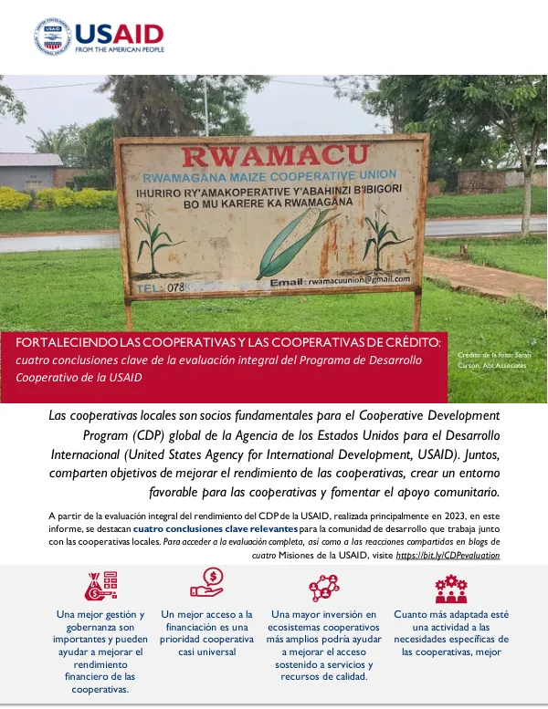 FORTALECIENDO LAS COOPERATIVAS Y LAS COOPERATIVAS DE CRÉDITO: cuatro conclusiones clave de la evaluación integral del Programa de Desarrollo Cooperativo de la USAID