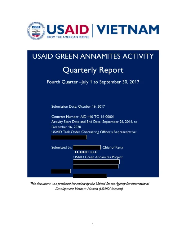 USAID Green Annamites Activity – Quarterly Report (Q4 / FY 2017)