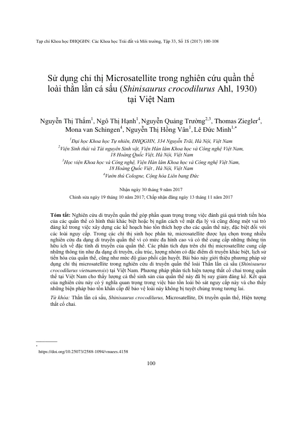 Sử dụng chỉ thị Microsatellite trong nghiên cứu quần thể loài Thằn lằn cá sấu (Shinisaurus crocodilurus Ahl, 1930) tại Việt Nam