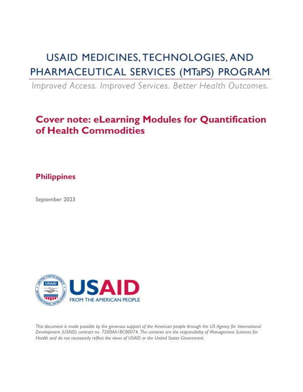 eLearning Modules for Quantification of Health Commodities