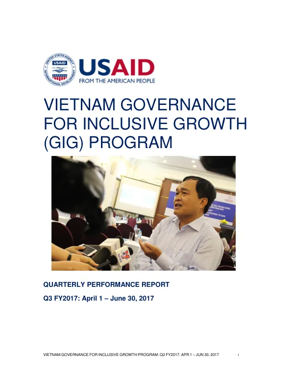 Vietnam Governance for Inclusive Growth Program: Q3 FY2017: APR 1 – JUN 30, 2017
