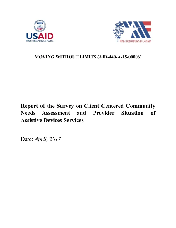 Report of the Survey on Client Centered Community Needs Assessment and Provider Situation of Assistive Devices Services