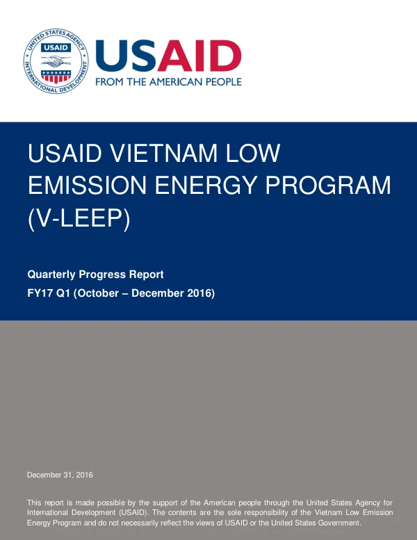 USAID Vietnam Low Emission Energy Program (V-LEEP) Quarterly Progress Report FY17 Q1 (October – December 2016)
