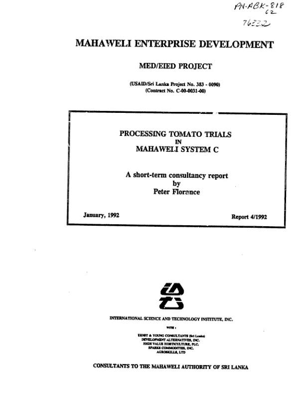 Project assistance completion report : renewable nonconventional energy project, AID project no. 493-0304