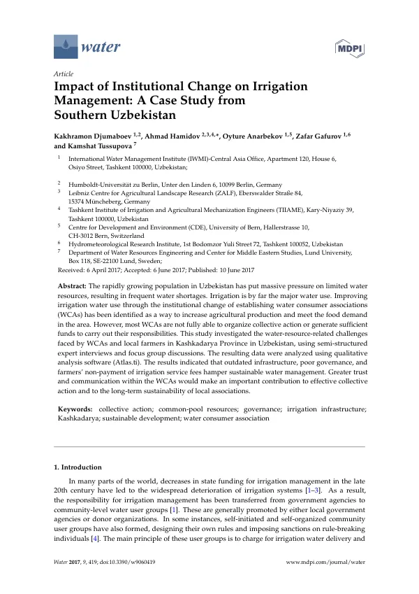 Impact of Institutional Change on Irrigation Management: A Case Study from Southern Uzbekistan