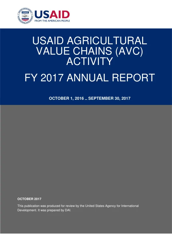 USAID Agricultural Value Chains (AVC) Activity FY 2017 Annual Report