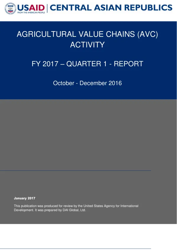 Agricultural Value Chains (AVC) FY 2017 – QUARTER 1 - REPORT