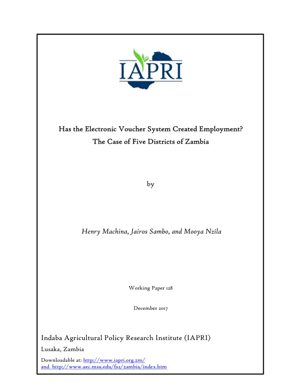 Has the Electronic Voucher System Created Employment? The Case of Five Districts of Zambia
