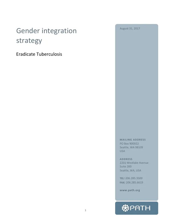 Gender Integration Strategy for the Eradicate Tuberculosis Project