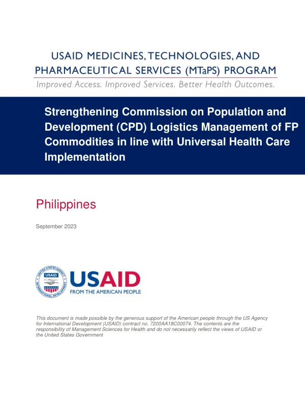 Strengthening Commission on Population and Development (CPD) Logistics Management of Commodities in Line with Universal Health Care (UHC) Implementation