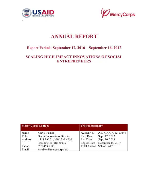 Scaling High-Impact Innovations of Social Entrepreneurs Annual Report Year 5
