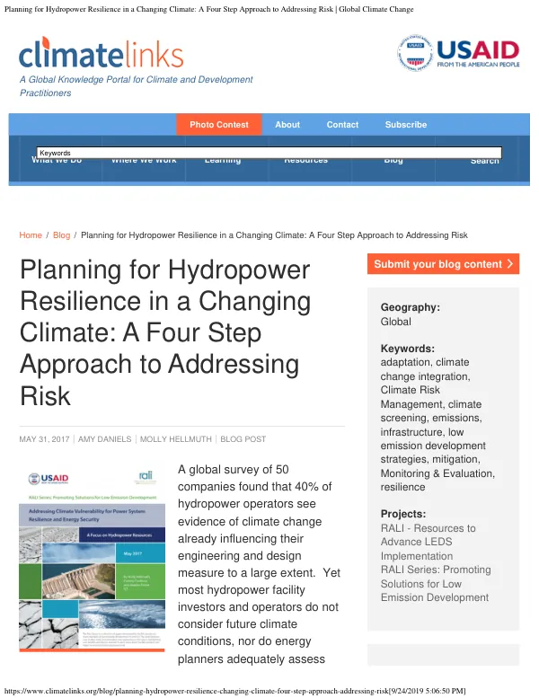 Planning for Hydropower Resilience in a Changing Climate: A Four Step Approach to Addressing Risk