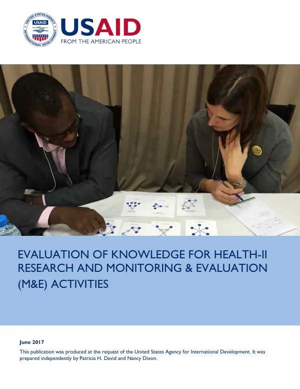 Evaluation of Knowledge for Health-II Research and Monitoring & Evaluation (M&E) Activities