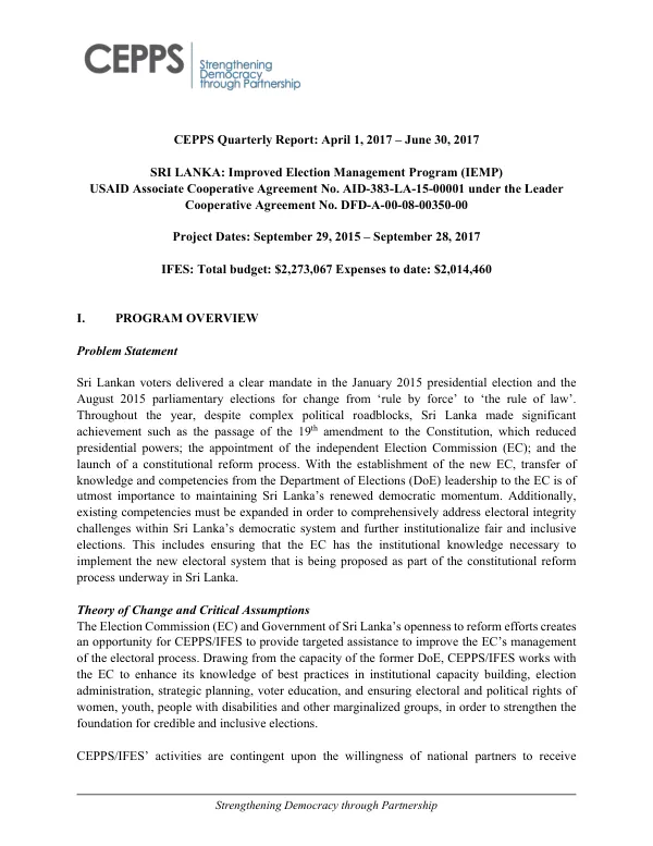 CEPPS/IFES Strengthening Democracy through Partnership: CEPPS/IFES Year 2 Report