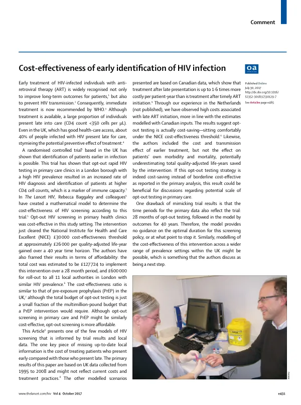 Cost-effectiveness of early identification of HIV infection