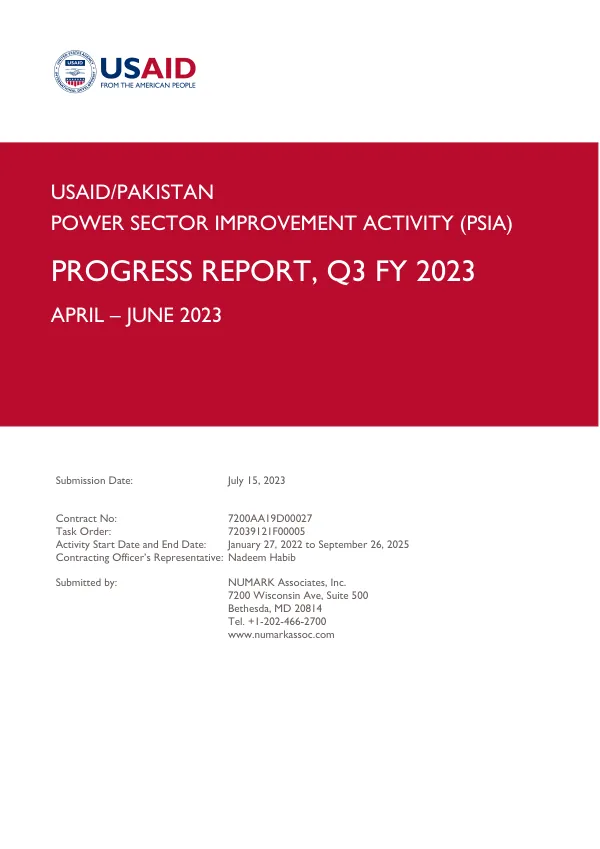 Power Sector Improvement Activity (PSIA) | Progress Report, Q3 FY 2023
