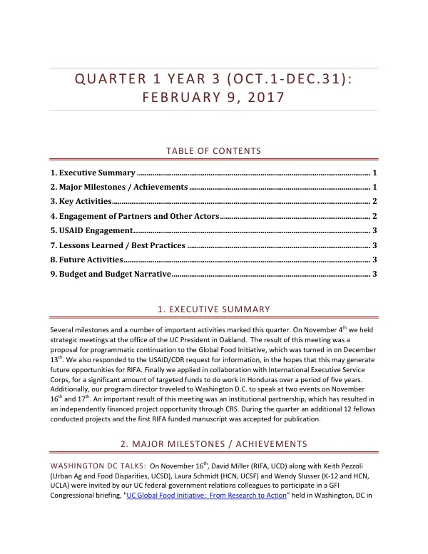 Quarter 1 Year 3 (Oct.1-Dec.31) Report: RIFA Program