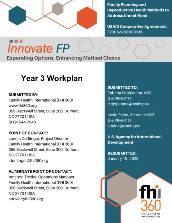 FHI 360 Innovate FP Year 3 Workplan