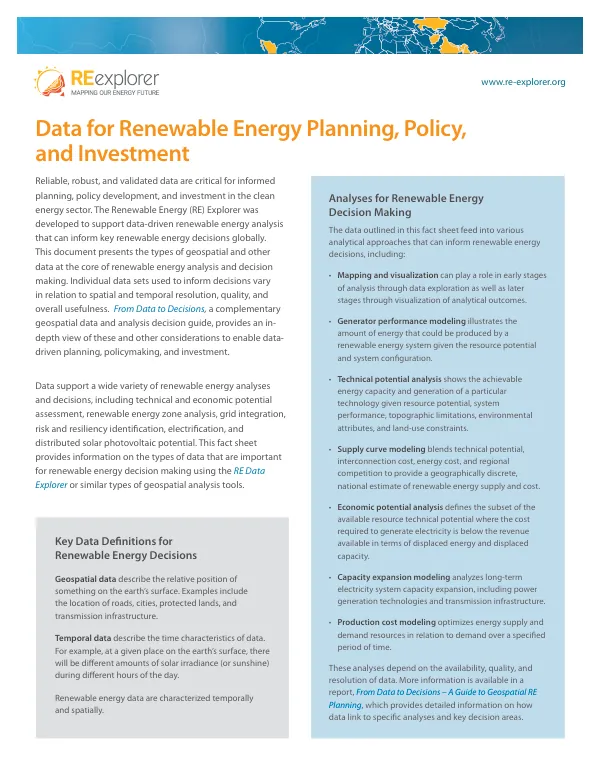 Data for Renewable Energy Planning, Policy, and Investment