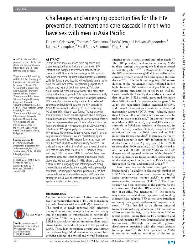 Challenges and emerging opportunities for the HIV prevention, treatment and care cascade in men who have sex with men in Asia Pacific